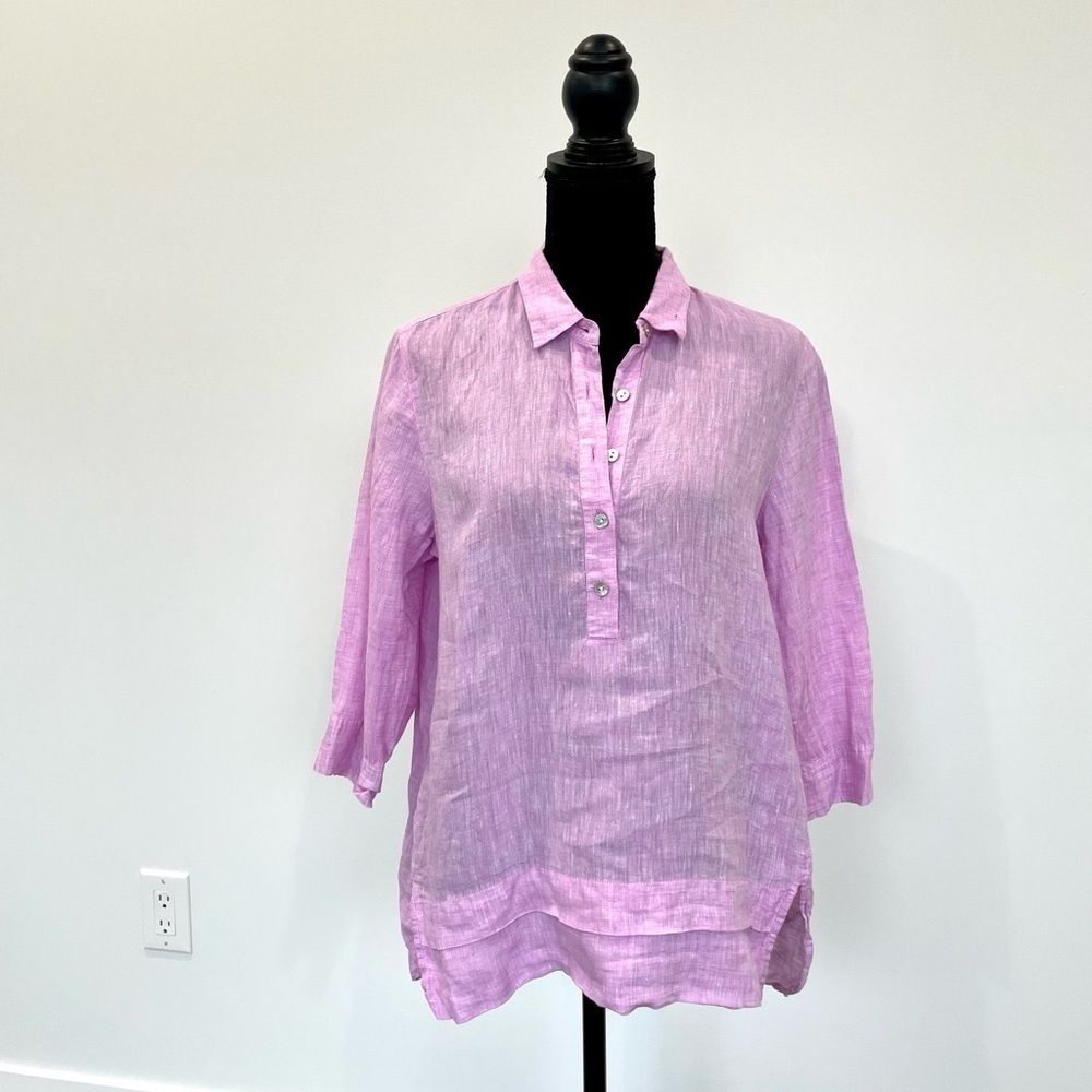 J. Jill Petite Lilac Linen 3/4 Sleeve Top